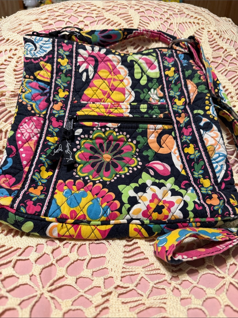 Vera Bradley Disney Black Multi Floral Quilted Crossbody
